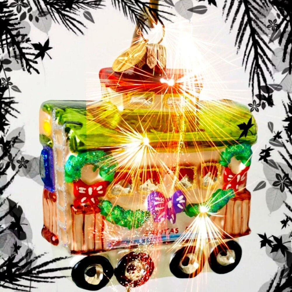 NEW Rare Christopher Radko NORTH POLE EXPRESS TRAIN CART Hand Made Glass Ornamet
